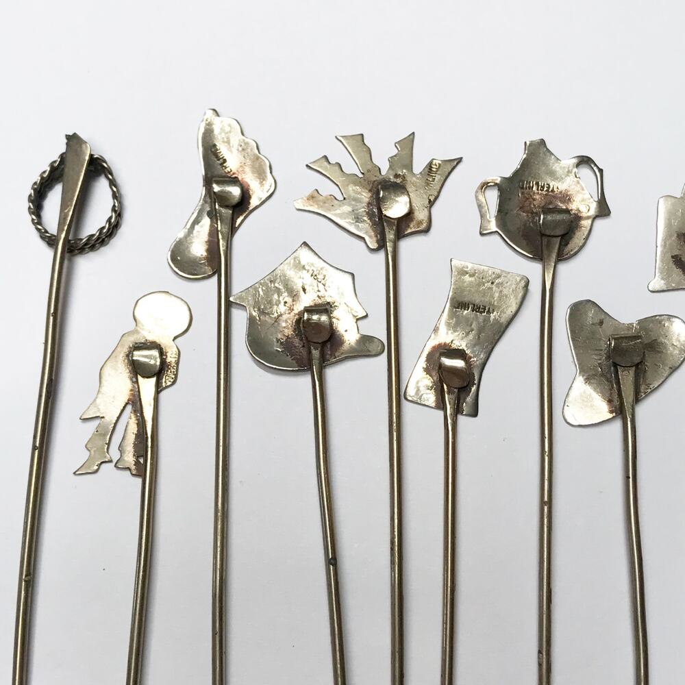 VTG 12 Vintage Sterling Silver Mexican Appetizer Cocktail Hors D'oeuvres Forks - Picture 12 of 13